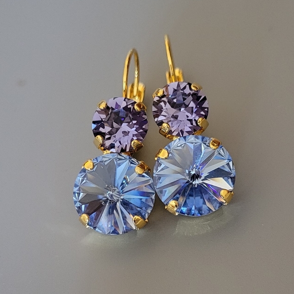Austrian Crystal Two Stone Earrings in Gold - Picture 5 of 11